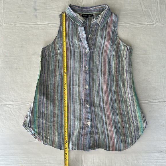BOHO CHIC Women’s Multi Color Striped Collar Sleeveless Buttondown Front|Back S - Picture 11 of 12